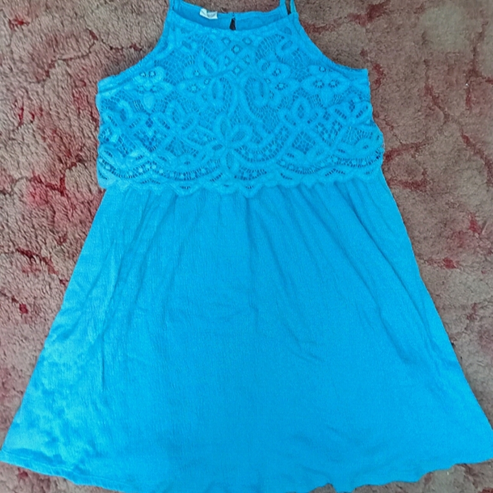 Blue girls XL formal dress with lace top(not see through)